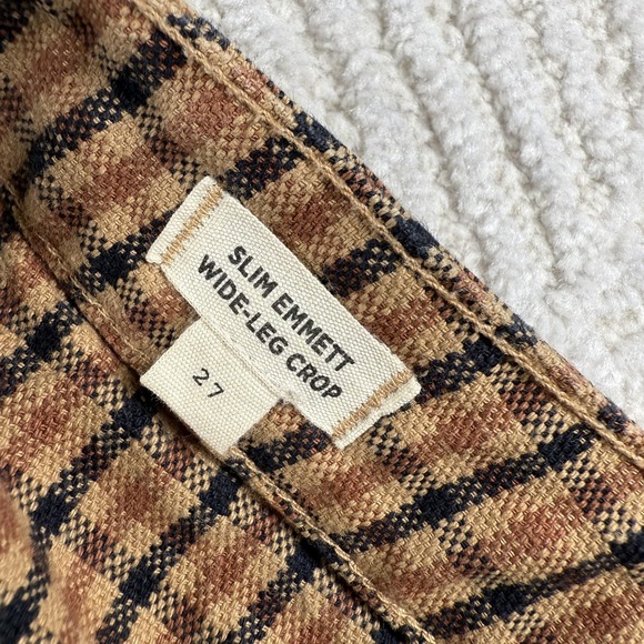 Madewell Pants Women 27 Brown Slim Emmett Wide Leg Crop Check Stretch Casual Y2K - Picture 10 of 13